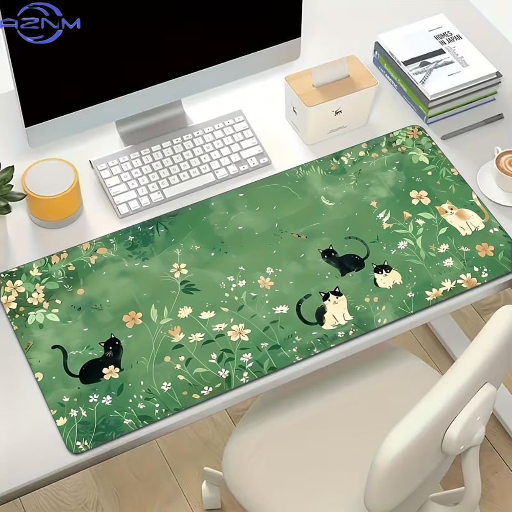 Desk Setup Gaming And Work - Çiçekli Kedi Tasarımlı Büyük Oyun Mouse