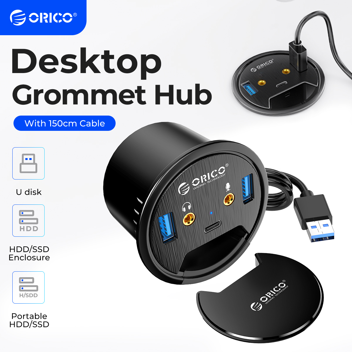 Desk Setup Hub - ORICO Masaüstü Grommet USB 3.0 HUB
