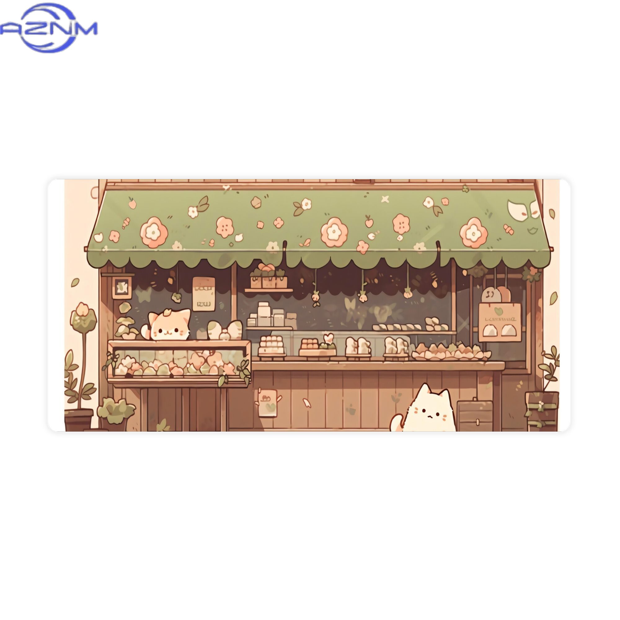 Desk Setup Streaming - Cat Bakery Aesthetic Green Shop Büyük